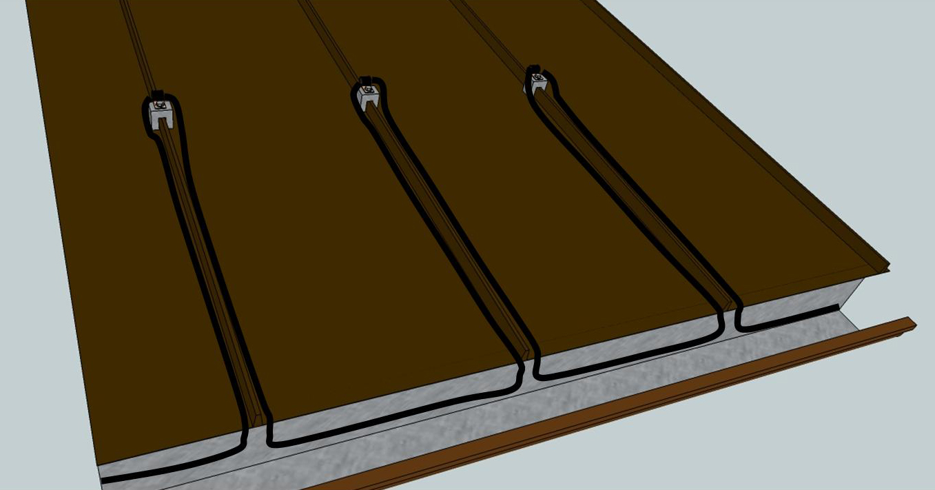 This diagram shows how zig zag roof heat cables are installed on metal roofs.